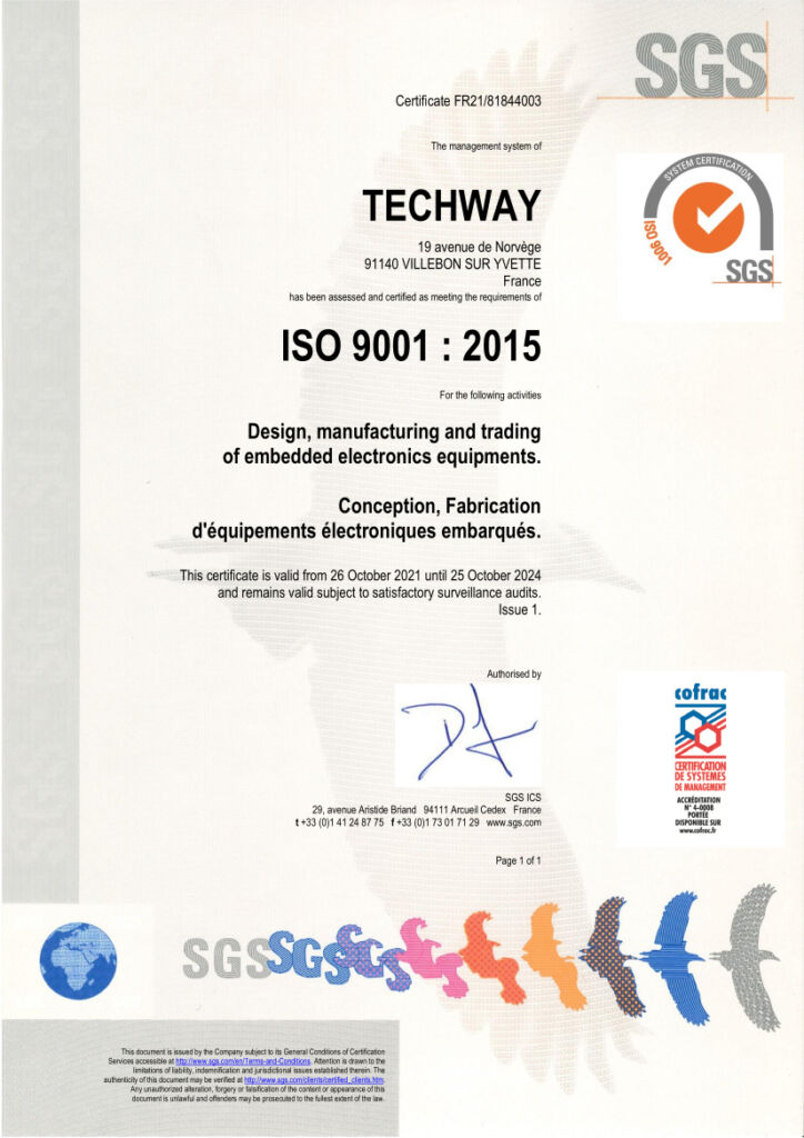 politique qualité - TECHWAY ISO9001 2015 CERTIFICATE EN FR 2021