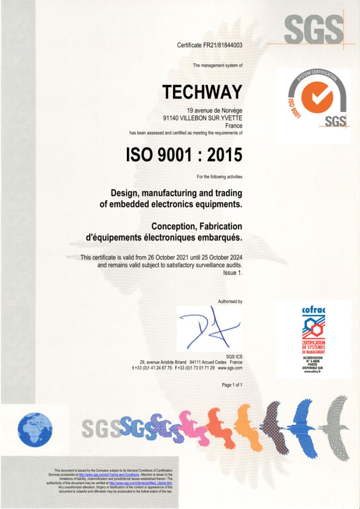 politique qualité - TECHWAY ISO9001 2015 CERTIFICATE EN FR 2021